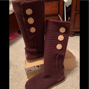 UGG Women's Knit Button Tall Boots in Dark Burgundy